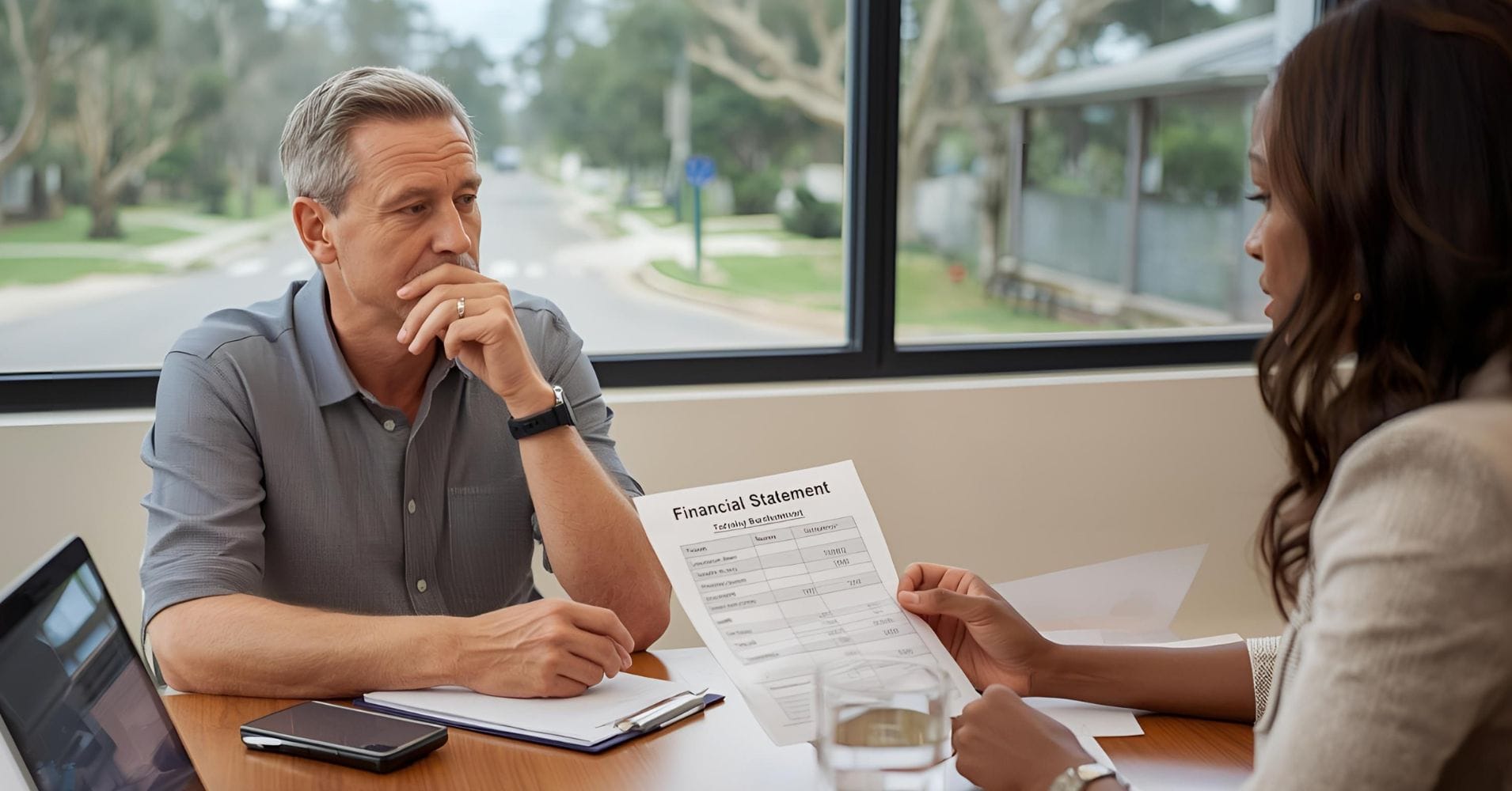 consulting with family lawyer over financial documents