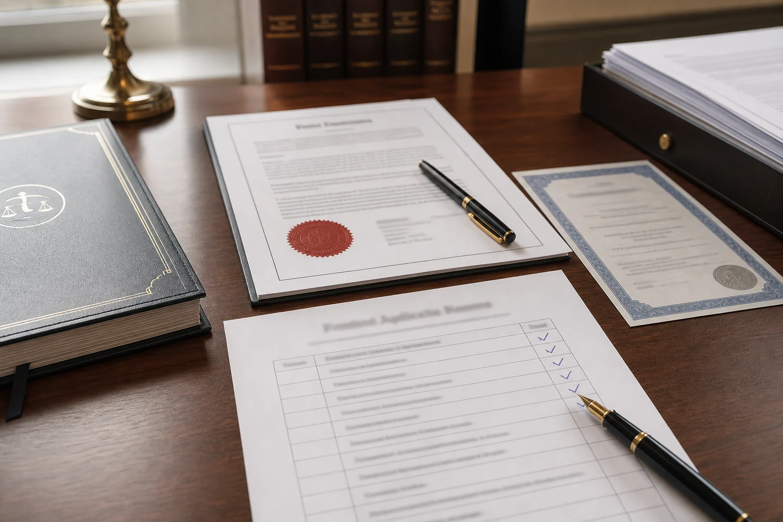 Probate application documents arranged for careful review before filing