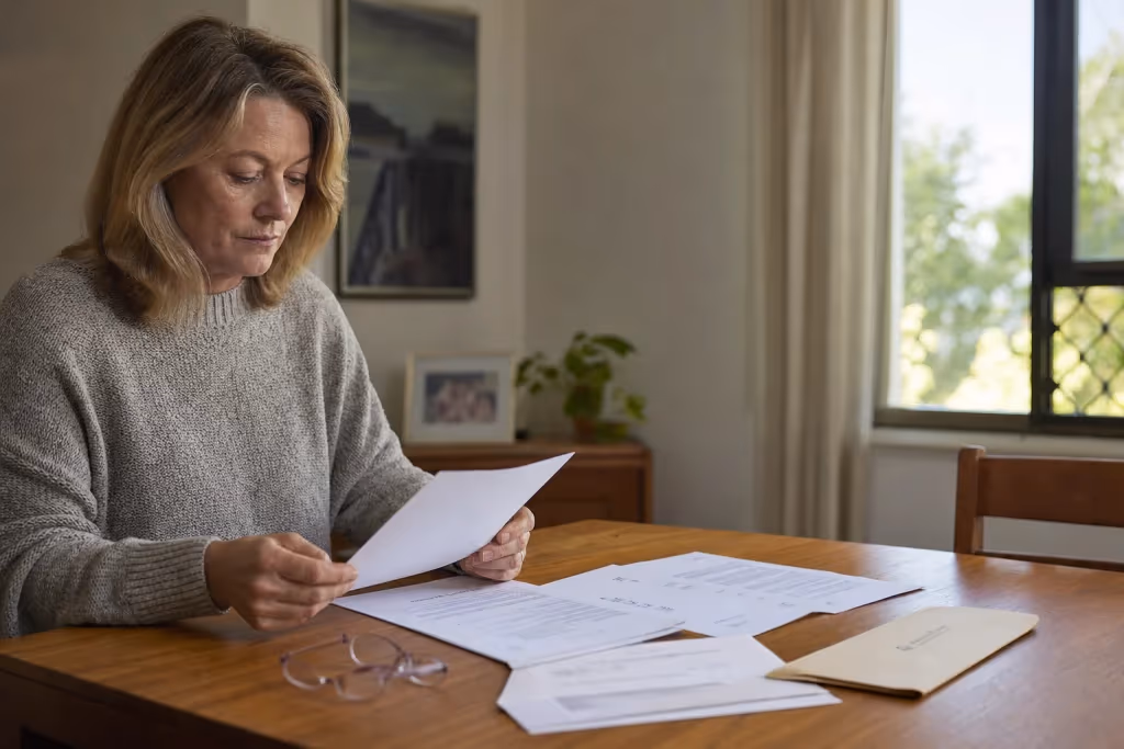 Woman reviews a will and estate correspondence at home