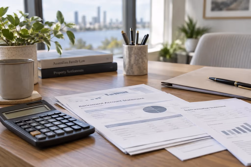 Superannuation statements and a calculator prepared for a property settlement valuation